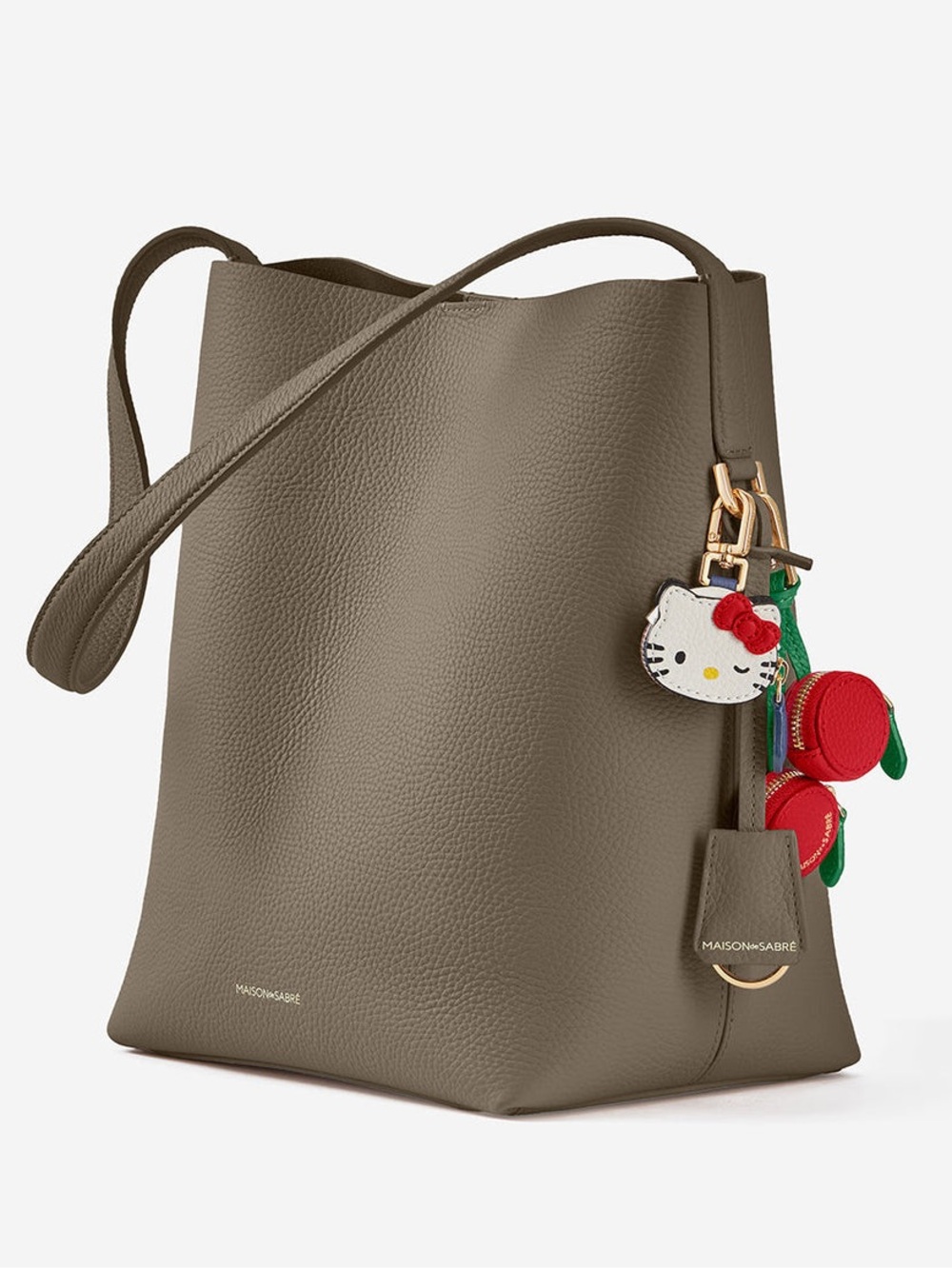 NWT Maison de Sabre Grey Leather Bucket Soft Tote Bag with bag charm - Picture 4 of 16